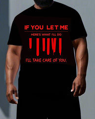 Big & Tall Men's Punk Theme Bold Letters IF YOU LET ME Print Outdoor Short-Sleeve T-shirt 2-Piece Set