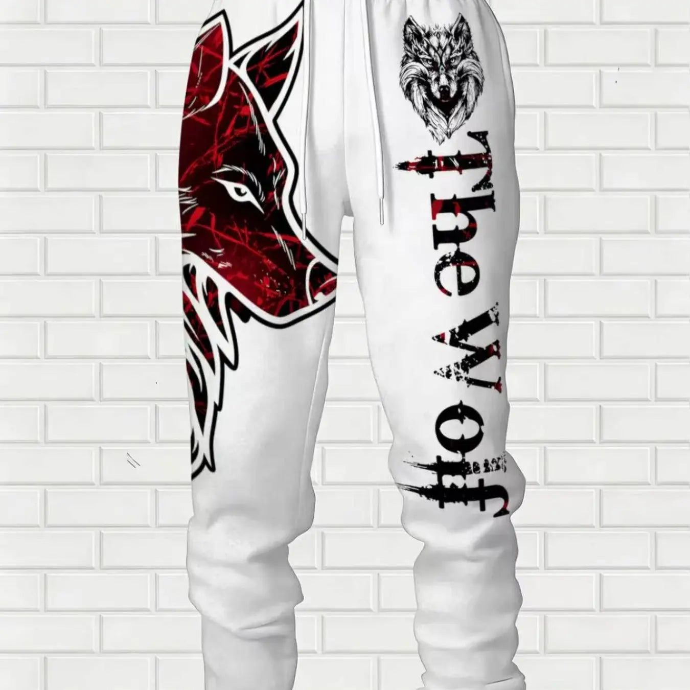 Men's 3D Wolf-Print Hoodie and Sweatpants Two-Piece Set