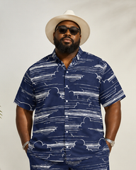 Big & Tall Men's White Cloud Airplane Line Print Short Sleeve Shirt Shorts Set