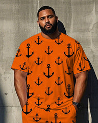 Men's Casual Anchor Printed Big & Tall Outdoor 2-Piece Short Sleeve T-shirt Pants Set