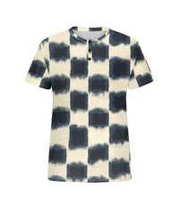 Men's Plus Size Daily Casual Blue Gradient Plaid Print Henry Collar Button Short Sleeve T-Shirt