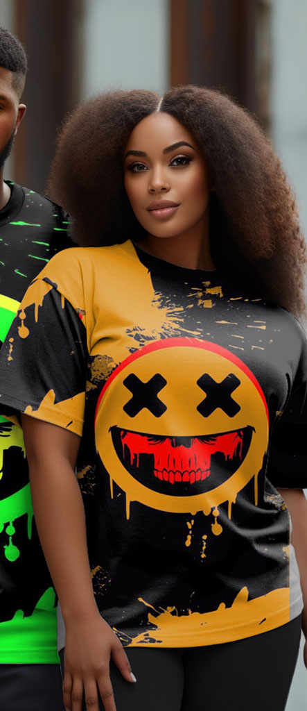 Couple Plus Size Smiley Face Color Matching Round Neck Short-Sleeved T-Shirt