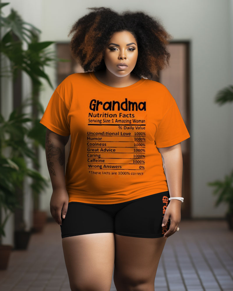 Women's Big & Tall Retro Casual Grandma Graffiti Short Sleeve Shorts Set
