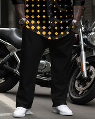 Big Men's Casual Button Down Long Sleeve Shirt and Pants Set