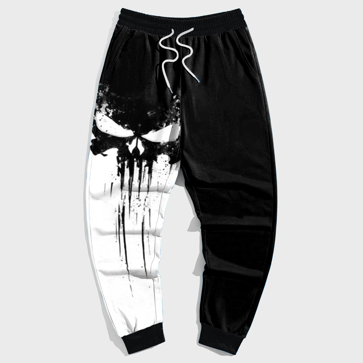 Men's Plus Size Relaxed Fit Sweatpants with Skull Color Block Design