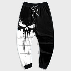 Men's Plus Size Relaxed Fit Sweatpants with Skull Color Block Design