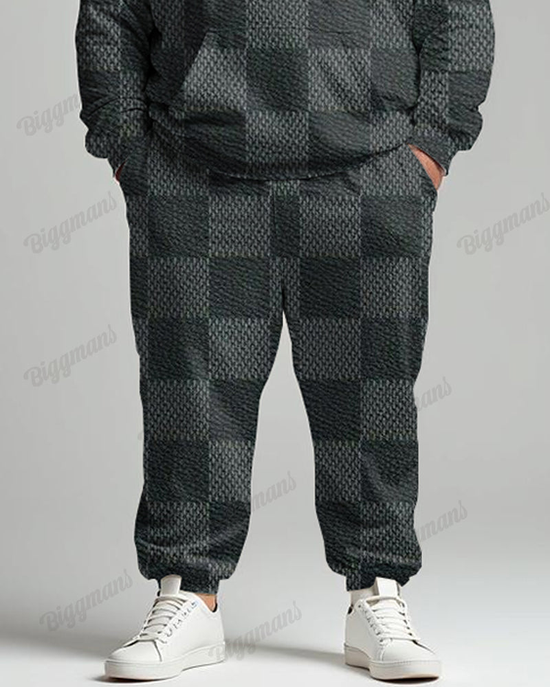 High-grade Geometric Checkerboard Pattern Men's Plus Size Hoodie Suit