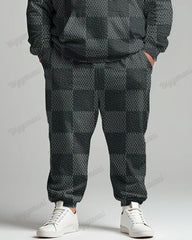 High-grade Geometric Checkerboard Pattern Men's Plus Size Hoodie Suit