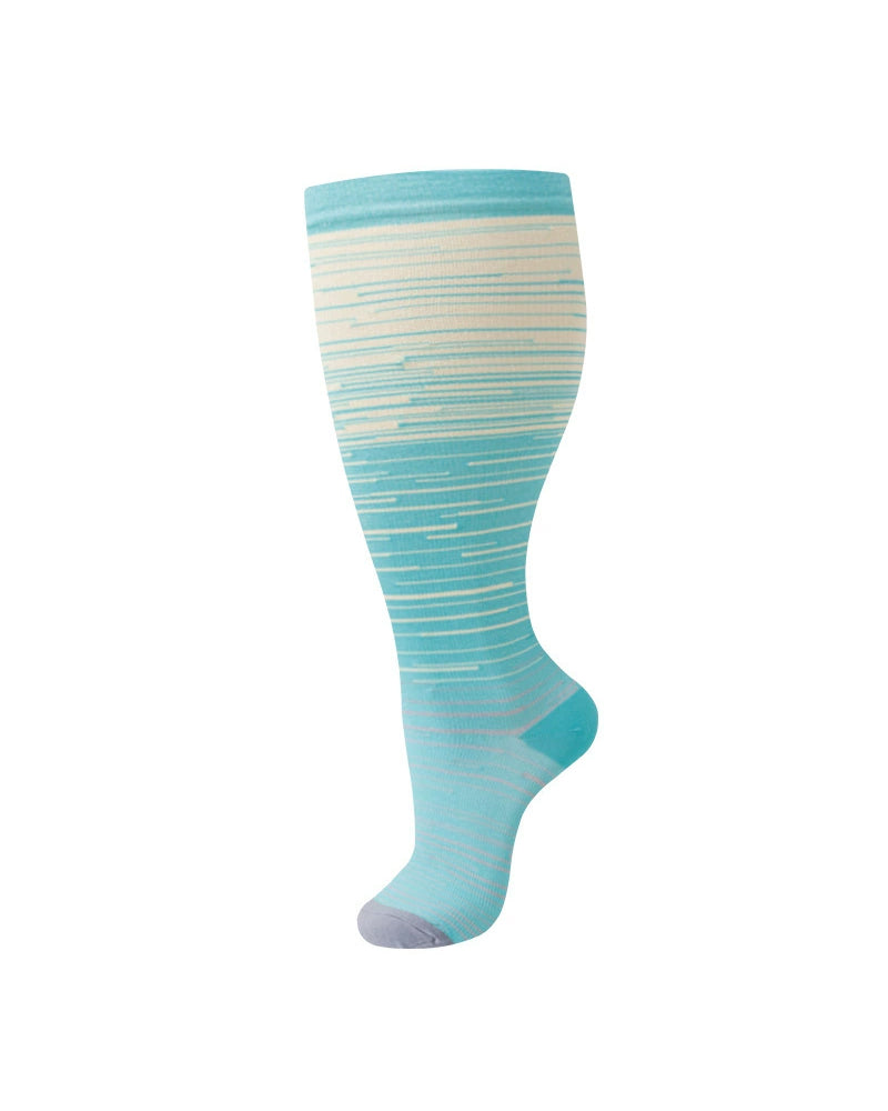 2XL-4XL Gradient Striped Running Fitness Compression Socks, For Obese Men And Women Sports Socks