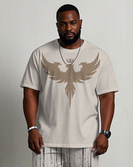 Men's Plus Size Apricot Same Color Jacquard Short-sleeved T-shirt Trousers Suit