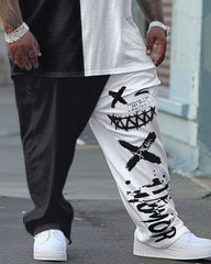 Men's Large Street Casual Graffiti Color-block Print T-shirt Trousers Suit