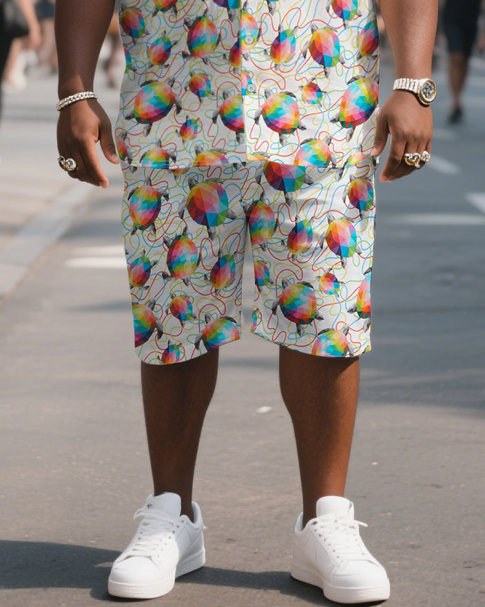 Big & Tall Men's Hawaiian Sea Turtle Stripes Shirt Shorts Suit