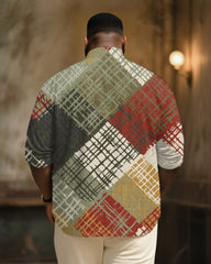 Big & Tall Men's Vintage Plaid Art Print Long Sleeve Bamboo Hemp Texture Shirt