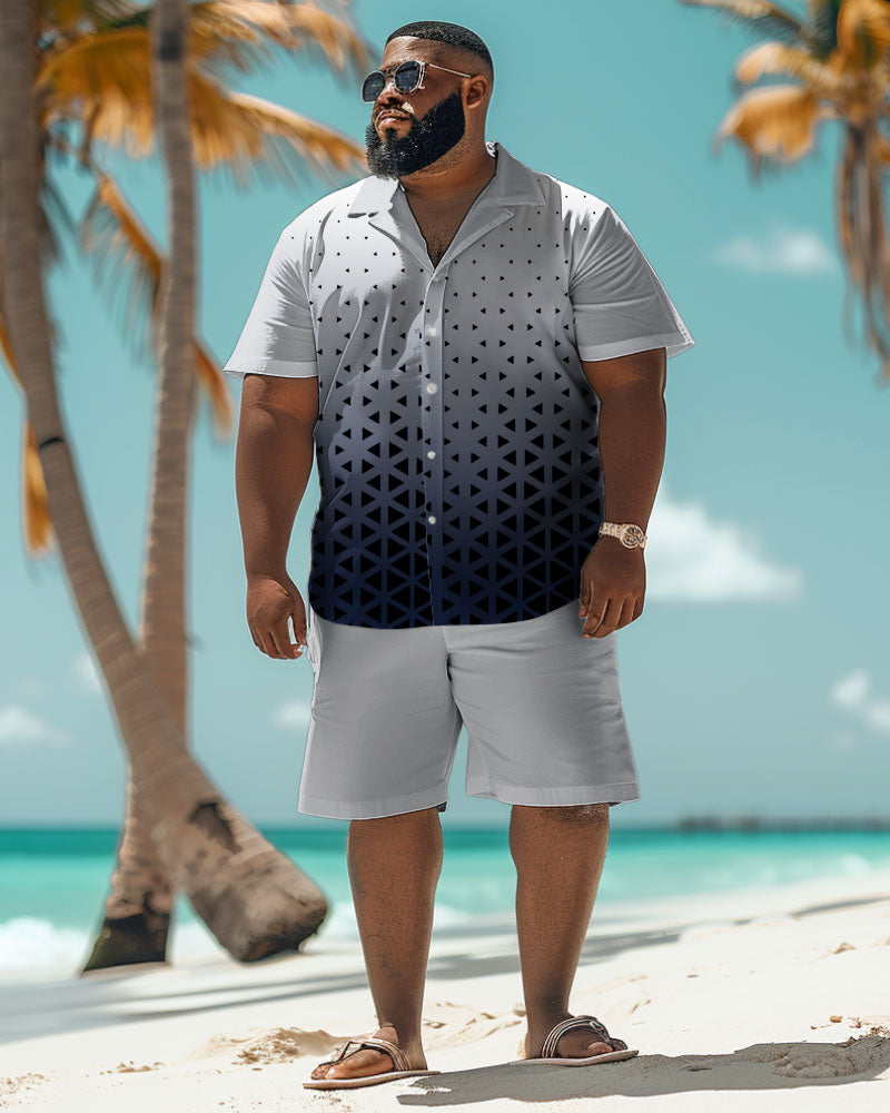 Big & Tall Guy's Business Print Short Sleeve Shirt Shorts Set