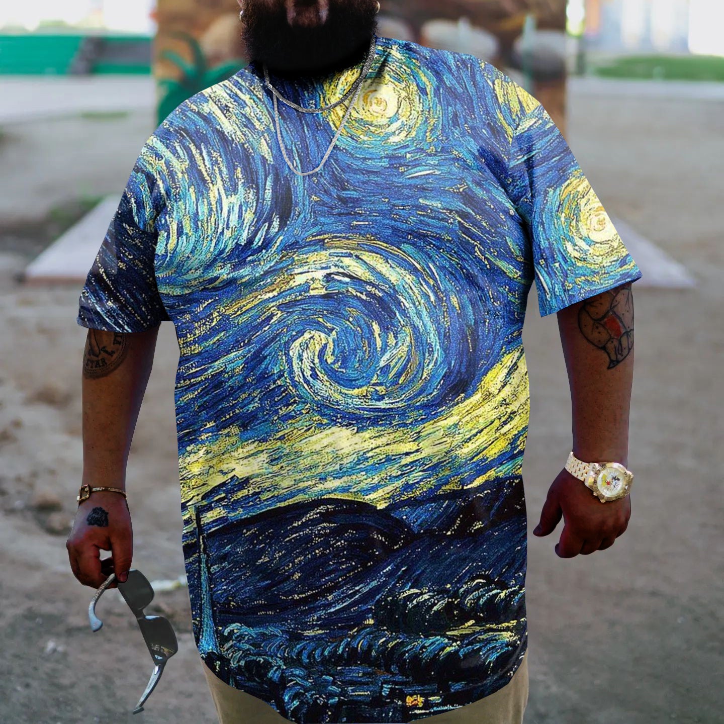 Men's Plus Size Star Print Short Sleeve T-Shirt