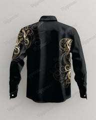 Men's Large Size Retro Pattern Lapel Casual Long Sleeve Shirt