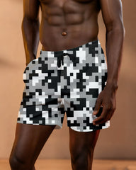 Big & Tall Men's Daily Leisure Hawaii. Black And White Camouflage Casual Shorts