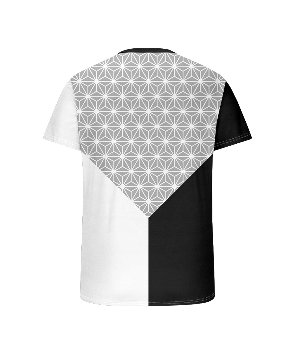 Men's Plus Size Daily Casual Black And White Grey Patchwork Geometric Print Henry Collar Button Short Sleeve T-Shirt