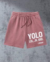 Big & Tall Men's YOLO LOL, JK. BRB.-Jesus夏日短裤
