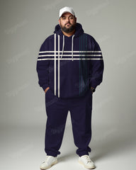 Men's Daily Casual Purple Colorblock Striped Plaid Print Plus Size Hoodie Suit