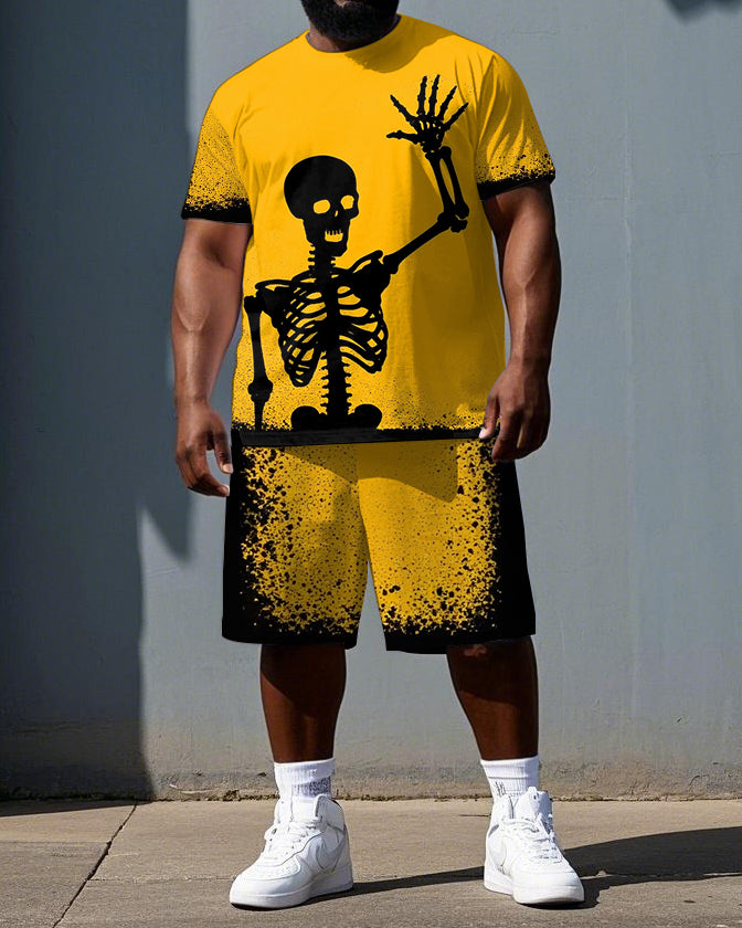 Even Bones Smile Inside Big & Tall Men's Happy Skull Print Short Sleeve T-shirt 2-Piece Set