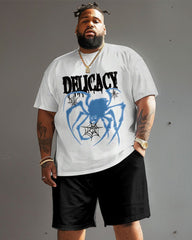 Men's Plus Size Street Casual Graffiti Spider Letter Print T-Shirt Shorts Suit