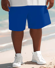 Hawaiian Tropical Leaf Print Big Men's Short Set