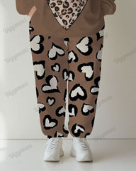 Women's Casual Daily Heart Leopard Print Plus Size Sweatshirt Suit