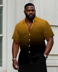 Men's Plus Size Black & Yellow Gradient Short Sleeve Shirt Trousers Suit