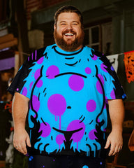 Big & Tall Men's Halloween Blue Polo Dot Plush Graffiti Cosplay Printed T-Shirt Trousers Suit