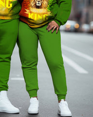 Couple Big and Tall Casual Color Lion Retro Long Sleeve Hoodie Set