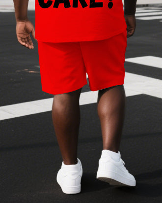 Men's Punk Style WHY DON'T YOU CARE Back Lettering Big & Tall Short-Sleeve T-shirt 2-Piece Set