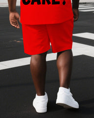 Men's Punk Style WHY DON'T YOU CARE Back Lettering Big & Tall Short-Sleeve T-shirt 2-Piece Set