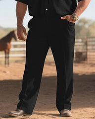 Western Denim-Men's Plus Size Simple Black Short Sleeve Shirt Pants Suit