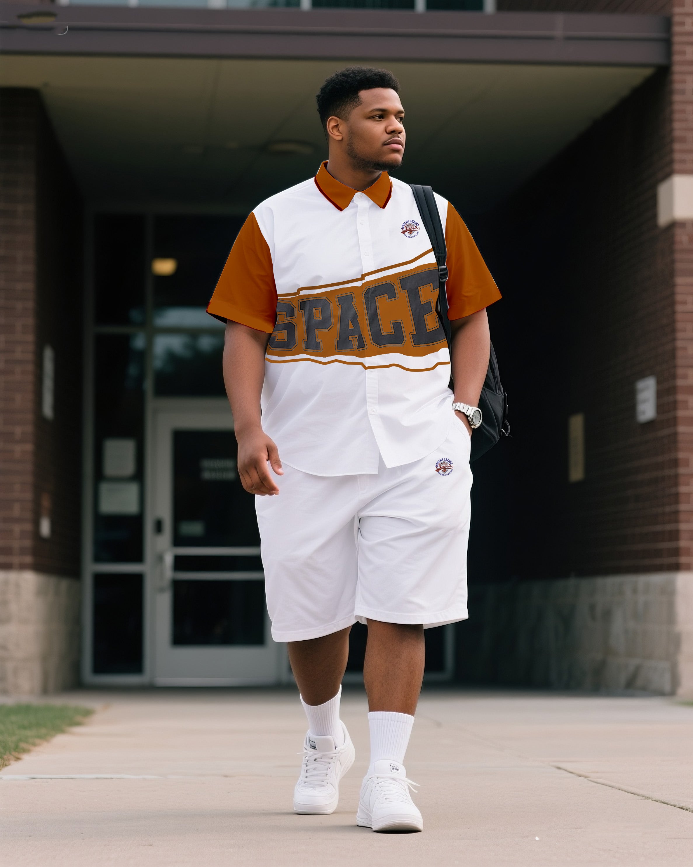 Big & Tall Men's Daily Leisure. Original Design Academy Style Stitching Collision Color-space. Printed Short Sleeve Shirt Shorts Suit