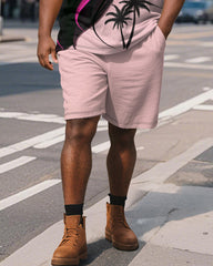 Big & Tall Men's Hawaiian Pink Coconut Print Short Sleeve Polo Shirt Shorts Suit