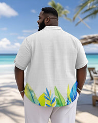 Men's Plus Size Hawaiian Leaf Print Short Sleeve Slub Shirt