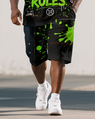Men's Big and Tall Ink Splash PRISON Letter Design Short-Sleeve Polo Shirt & Shorts Set