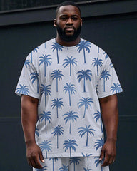 Men's Big Size Hawaiian Style Coconut Trees All Over Printed Short Sleeve T-shirt and Shorts Set