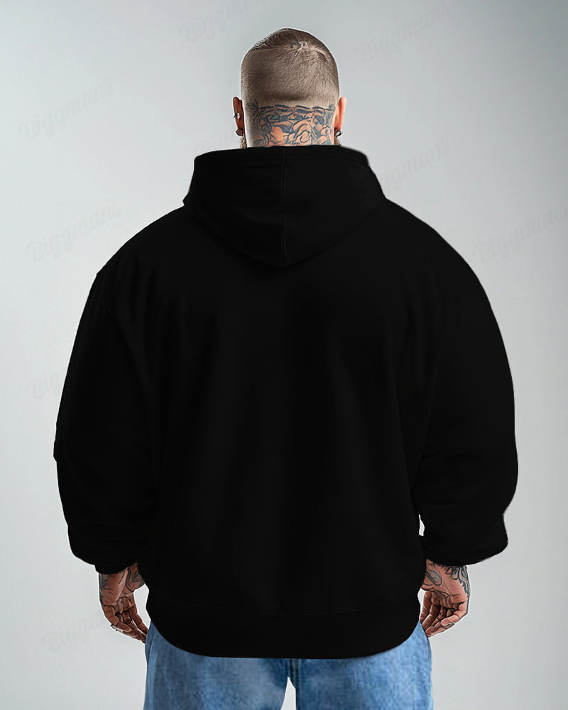 Cotton-Simple Black Letter Print Men's Loose Oversized Hoodie