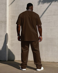 Men's Plus Size Treasure Big Land Color Matching Chest Small Label Printed Short Sleeve T-shirt Trousers Suit