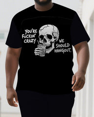 Let's Hang Out and Be Crazy Men's Big & Tall Skull Theme Short Sleeve T-shirt 2-Piece Set