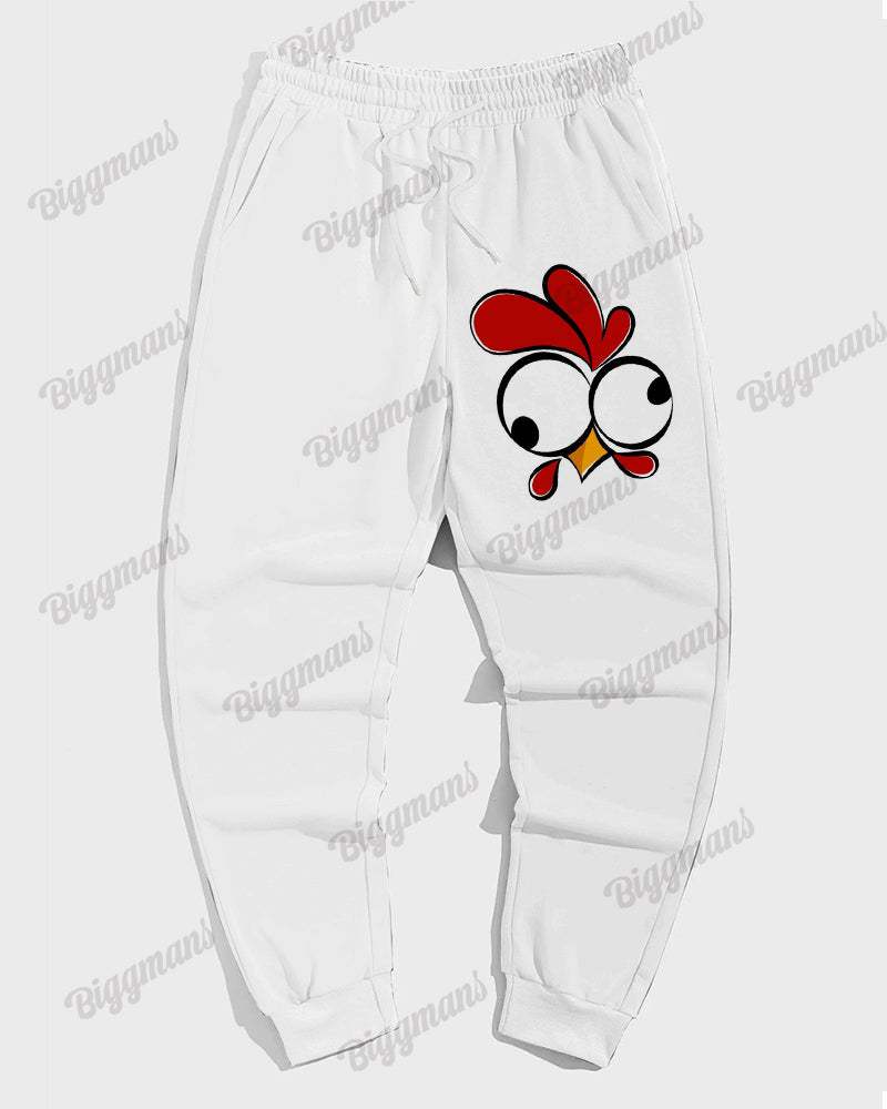 Men's Funny Rooster Print Plus Size Hoodie Suit