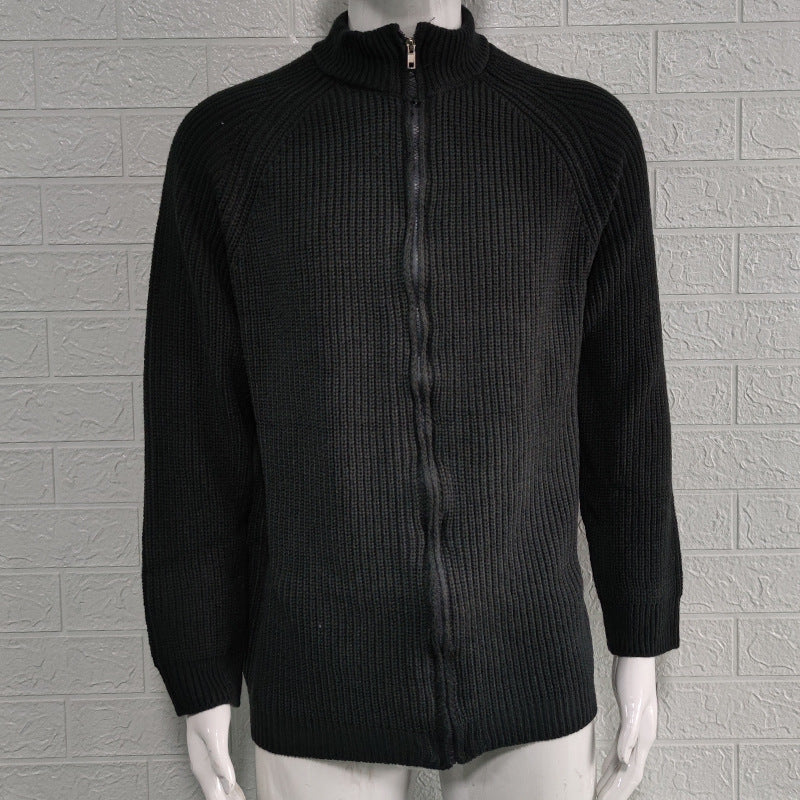 M-2XL Autumn And Winter Solid Color Zipper Turtleneck Knitted Jacket Sweater Cardigan