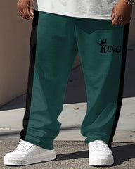 Street Green Color Block King Letter Print Big & Tall Men's Set