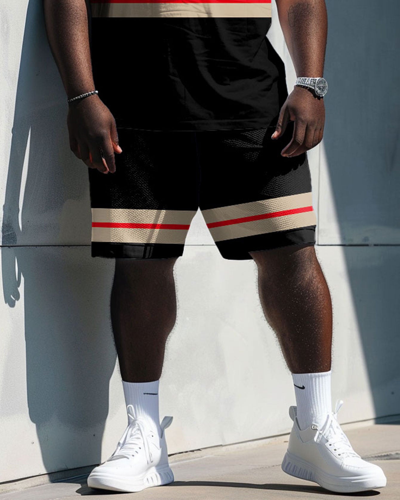 Big Guys Colorblock Striped Print T-Shirt Shorts Set