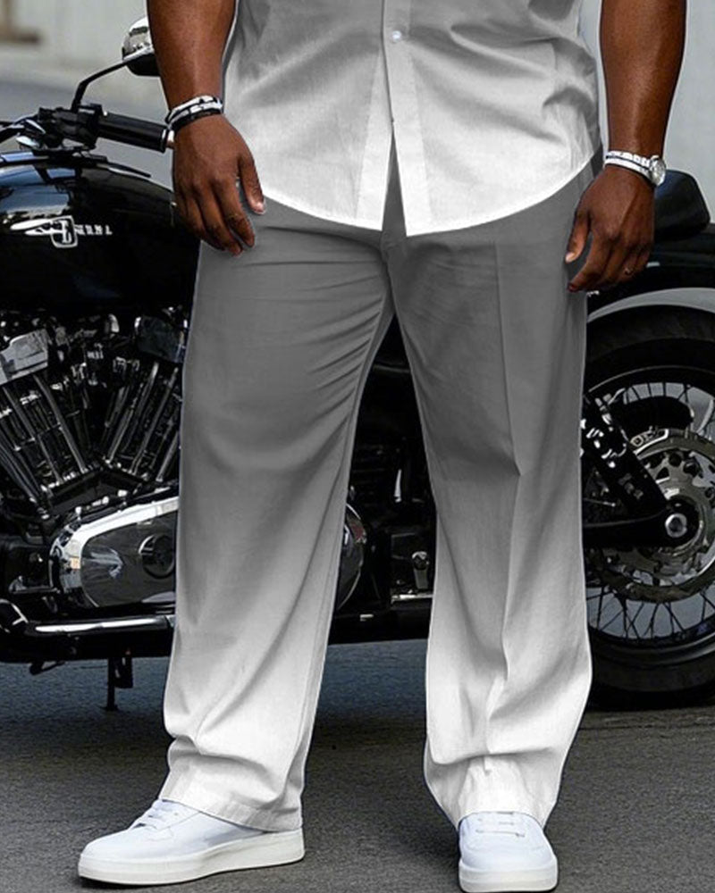 Men's Plus Size Business Gray Gradient Short Sleeve Shirt Trousers Suit
