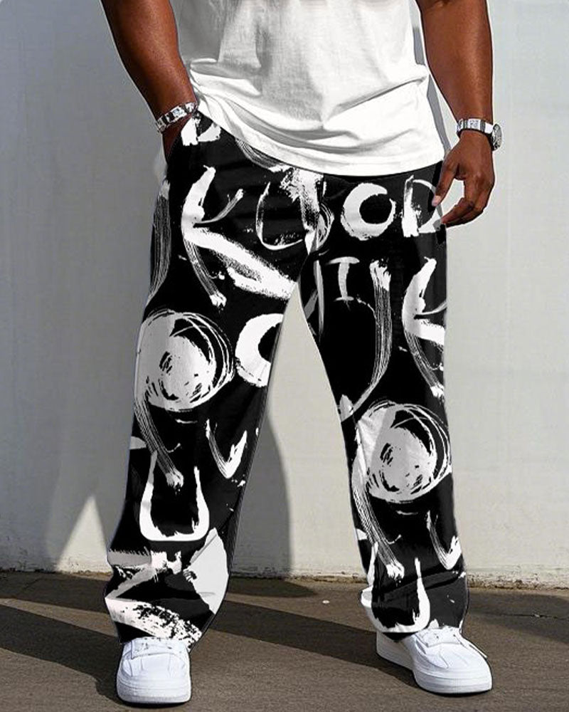 Men's Plus Size Street Graffiti "Brother" Three-dimensional Projection Print Short-sleeved T-shirt Trousers Suit