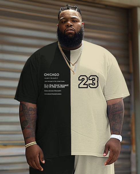 Men's Plus Size Street Casual Color Matching Digital Print T-Shirt Shorts Suit