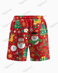 Men's Plus Size Christmas Snowman Elk Cartoon Tie Print T-Shirt Shorts Suit
